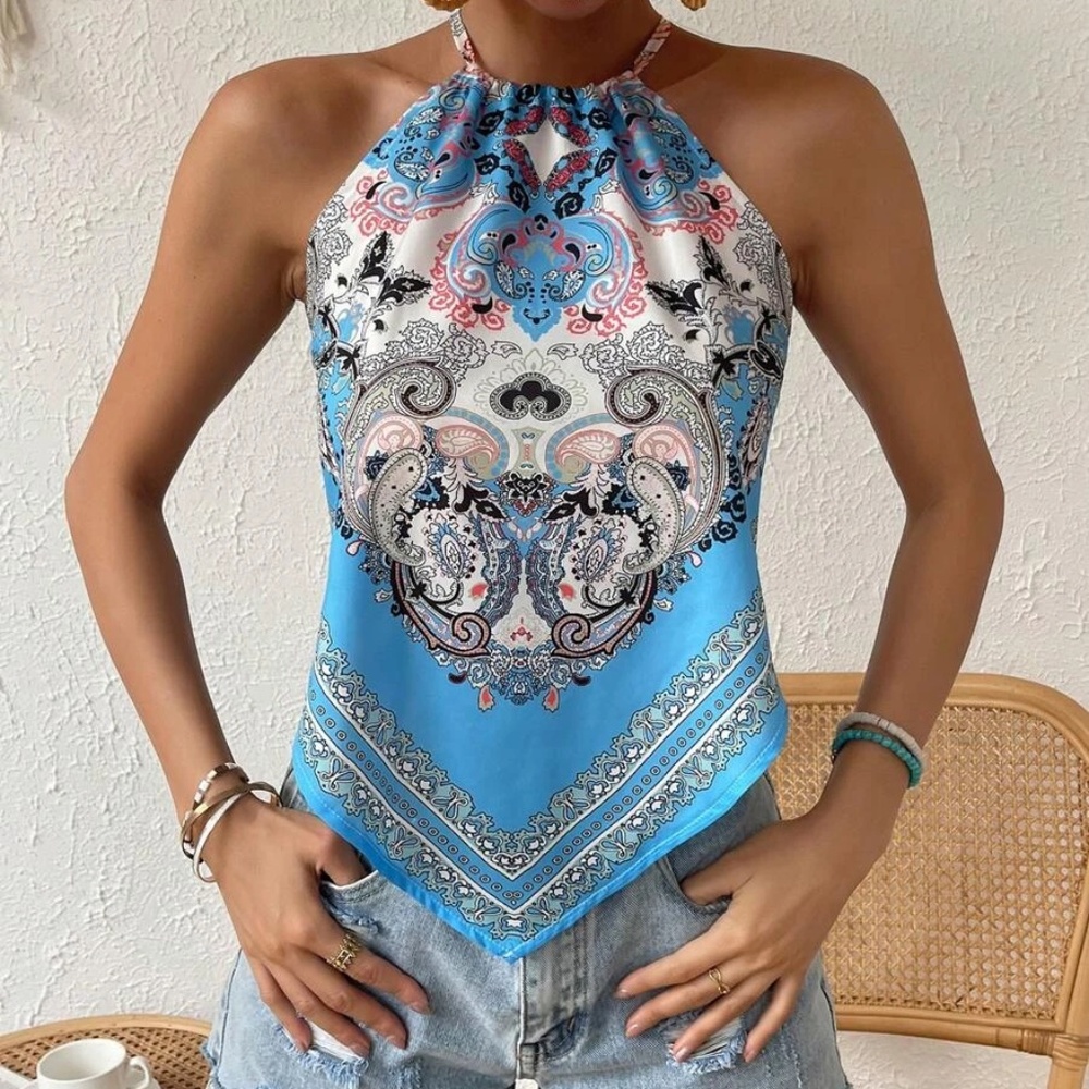 Paisley Print Satin Cami Tank Top - Picture 10 of 10